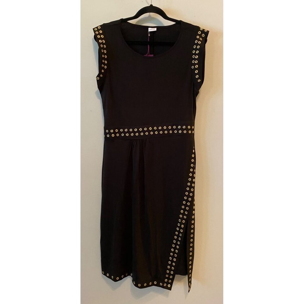 NWT Lascana Black Sleeveless Dress Gold Grommet Detail Asymmetrical Small
